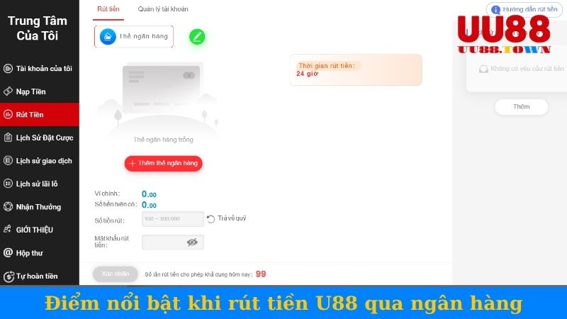 Điểm nổi bật khi rút tiền U88 qua ngân hàng